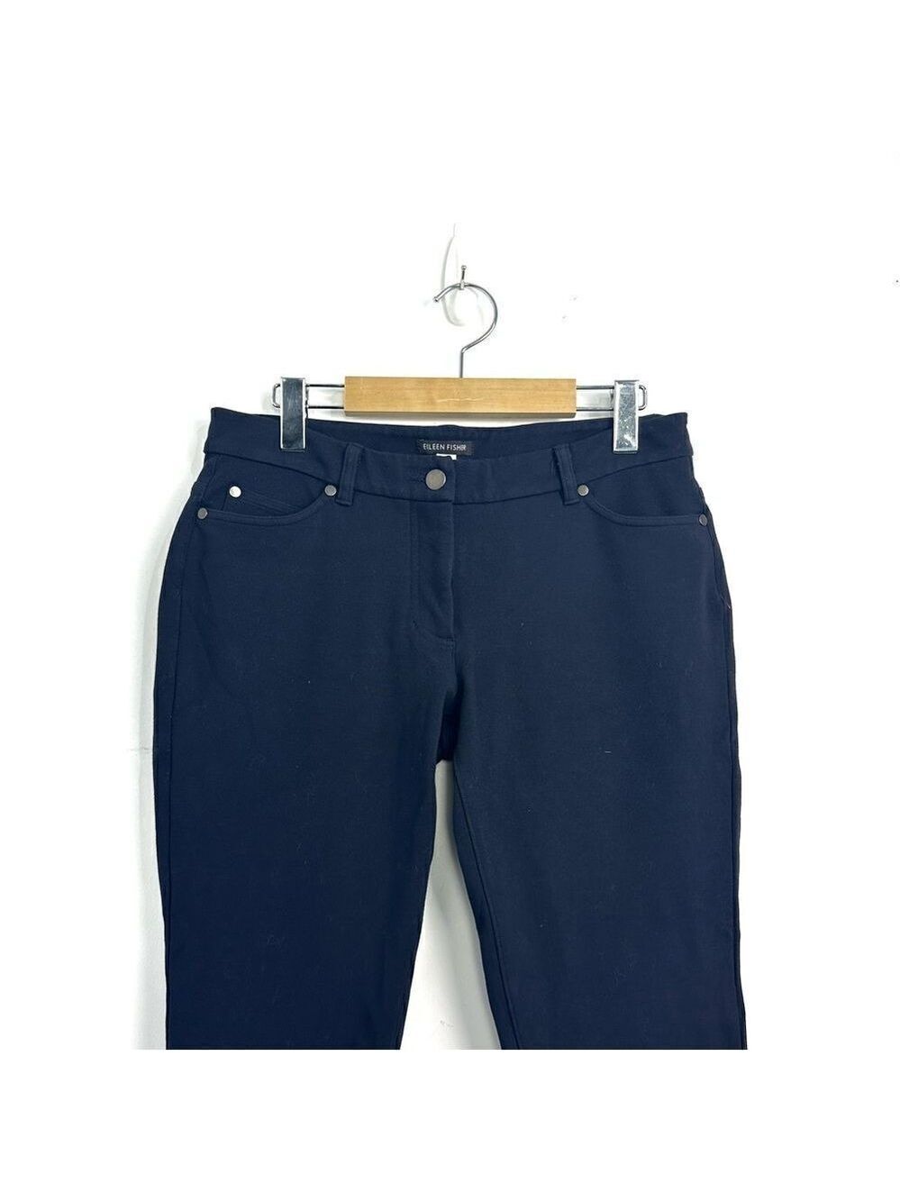 Eileen Fisher Navy Stretch Slim Fit  Straight Leg Pant Sz Small - Picture 2 of 12